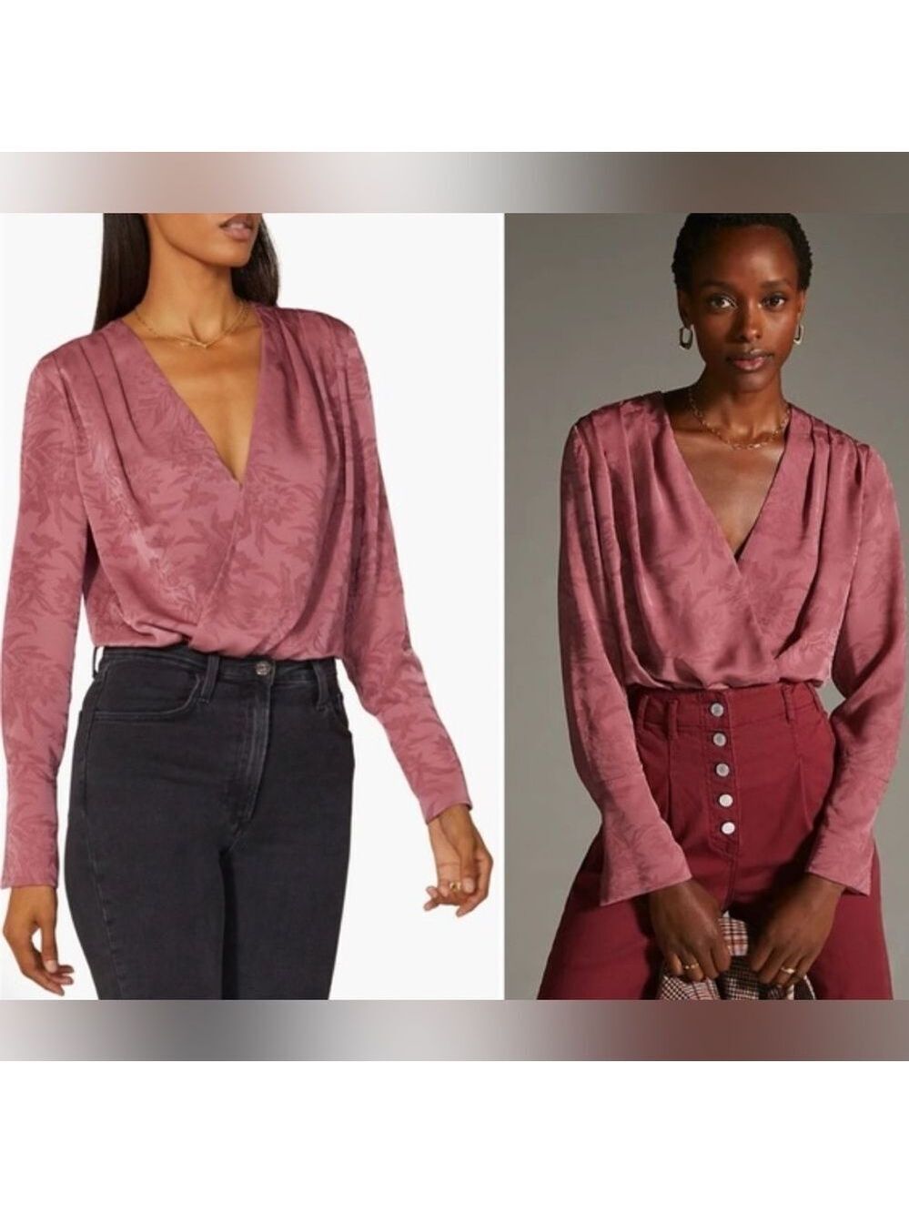 Favorite Daughter The Date Blouse Floral Satin Faux Wrap Body Suit